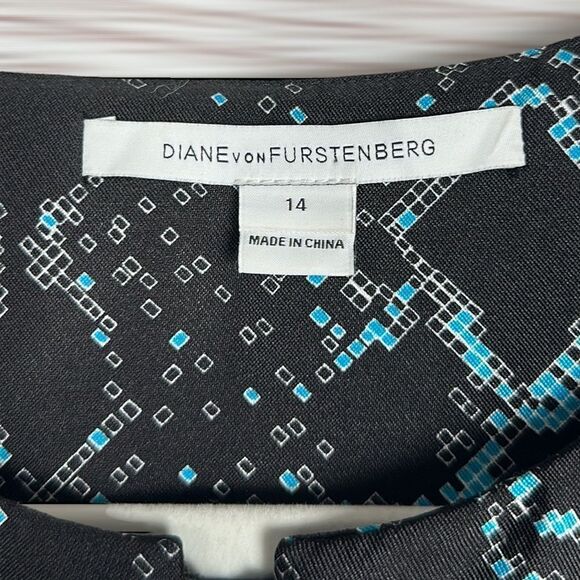 Diane Von Furstenberg DVF Women Full Zip Short Boxy Blazer Jacket Black Blue 14 - Picture 9 of 12